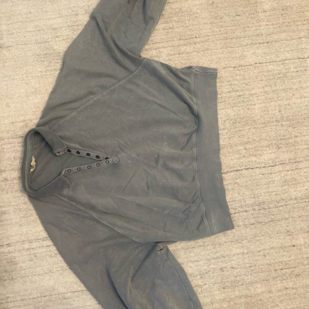 Dress Up Casual Gray/ Blue Button-Up Sweatshirt